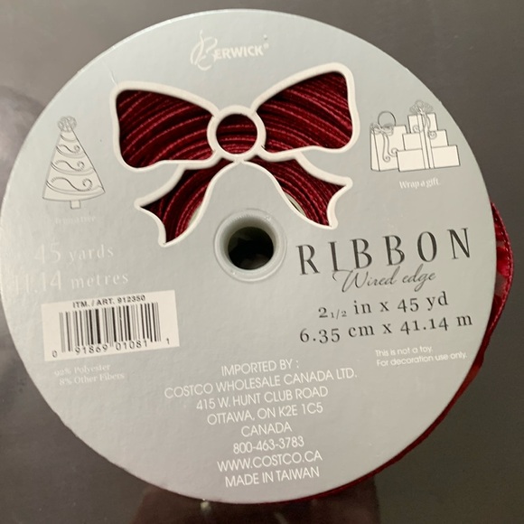 2” red flocked wired ribbon 20 meters - Picture 1 of 3